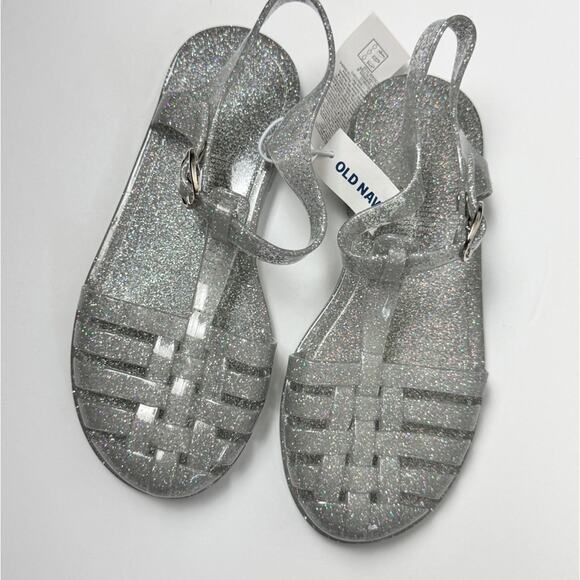 Old Navy Girls Silver Glitter Fisherman Ankle Strap Sandals Sz 12 - Picture 1 of 10